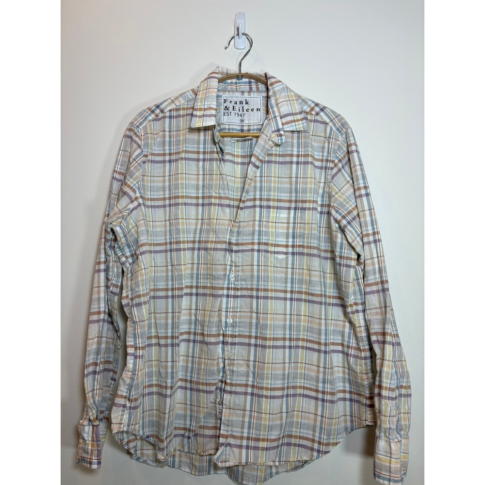 Frank & Eileen Eileen Plaid Cotton Linen Pastel Lightweight Shirt Womens M Italy